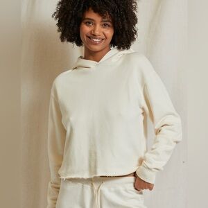 Kokomo Beach Fleece Cut Off Hoodie by perfectwhitetee. XS. Bright ivory.